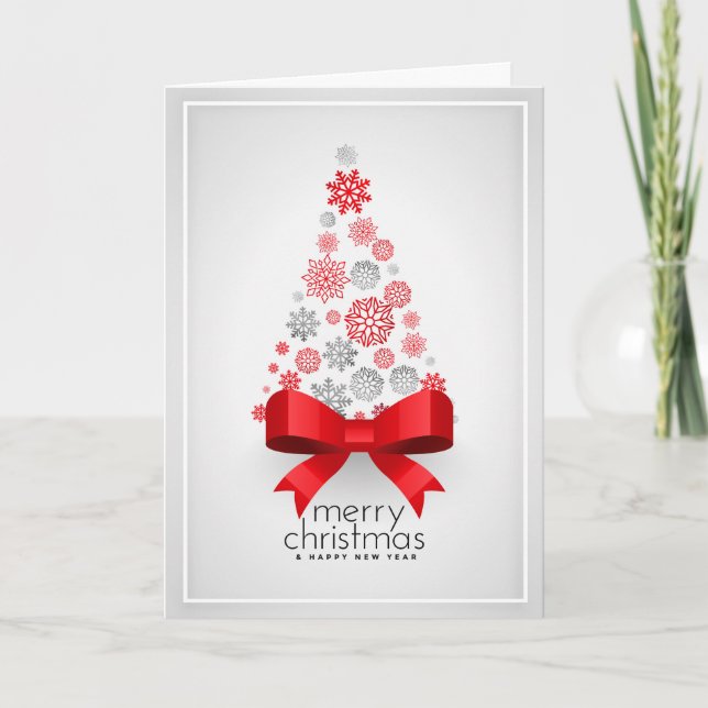 Árbol de Navidad con tarjeta de saludo con copos d (Anverso)