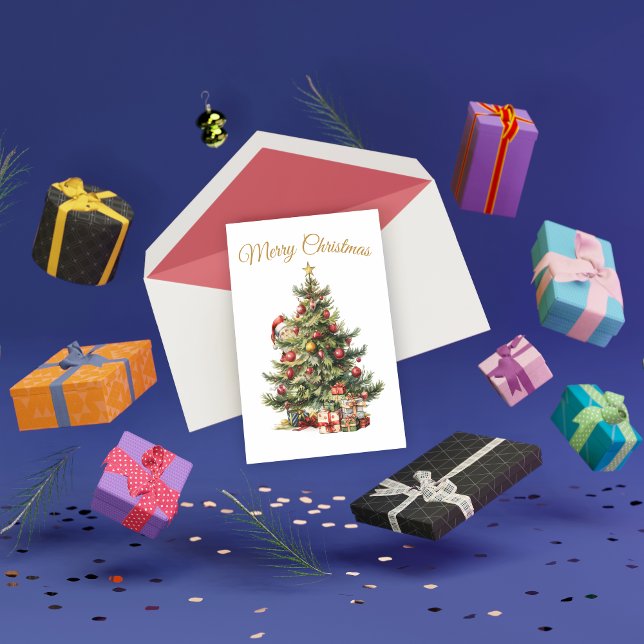 Árbol de Navidad con tarjeta de saludo de Santa (Front)