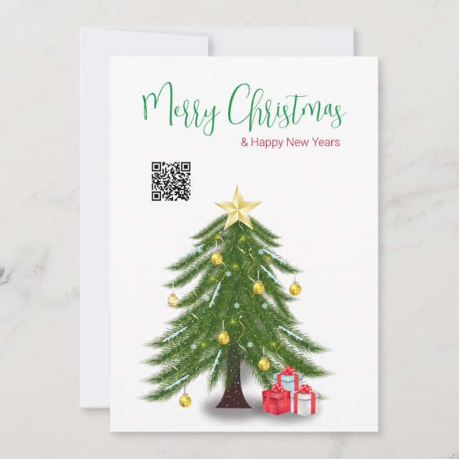 Árbol de Navidad con tarjeta de vacaciones plana c (Anverso)