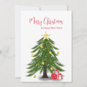 Árbol de Navidad con tarjeta de vacaciones plana d
