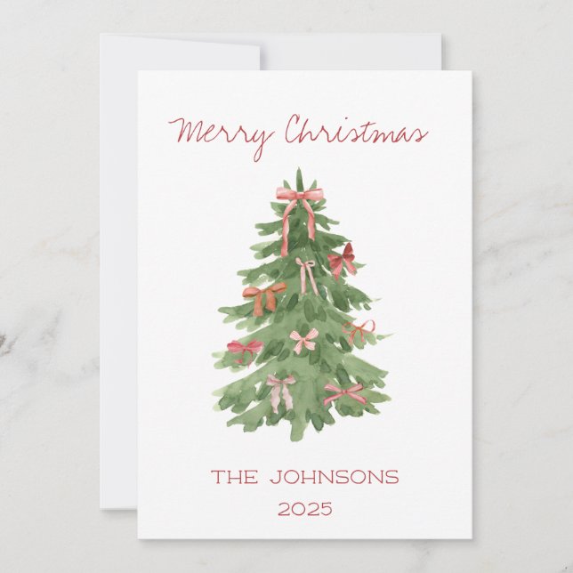 Árbol de Navidad con tarjeta de vacaciones plana d (Anverso)