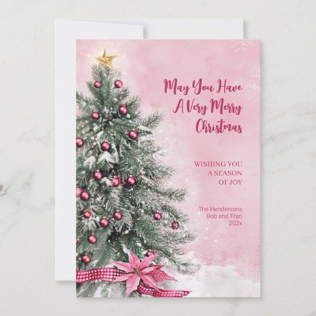 Árbol de Navidad con tarjeta de vacaciones plana r (Anverso)