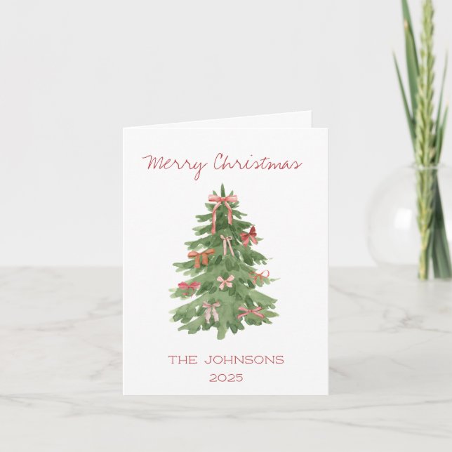 Árbol de Navidad con tarjeta de vacaciones plegada (Anverso)