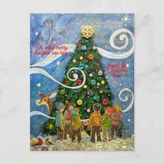 Árbol de Navidad con tarjeta postal para caroleros