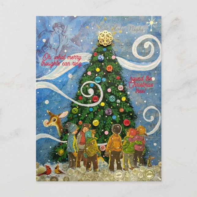 Árbol de Navidad con tarjeta postal para caroleros (Anverso)