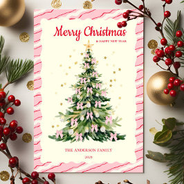 Árbol de navidad de acuarela rosa caprichoso