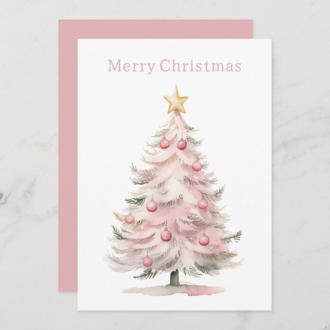 Árbol de Navidad de acuarela rosa y verde (Anverso / Reverso)