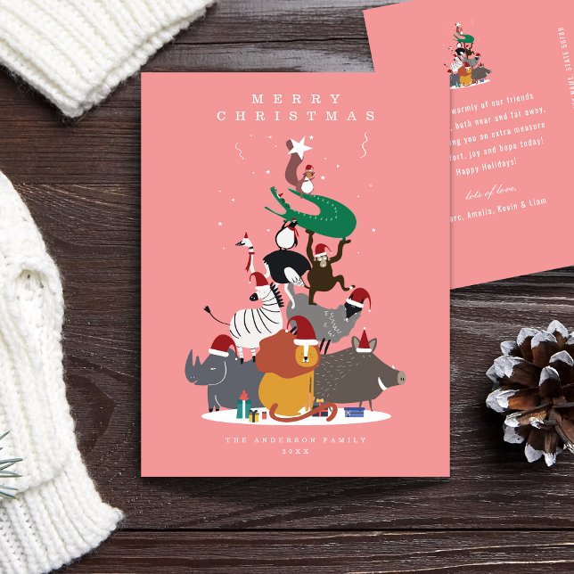 Árbol de Navidad de animales salvajes (Wildlife Animals in a Christmas Tree form greeting card)