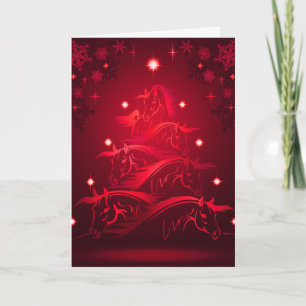 Árbol de Navidad de caballos en rojo de vacaciones