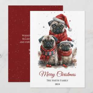 Árbol de navidad de color de agua Pug no fotográfi