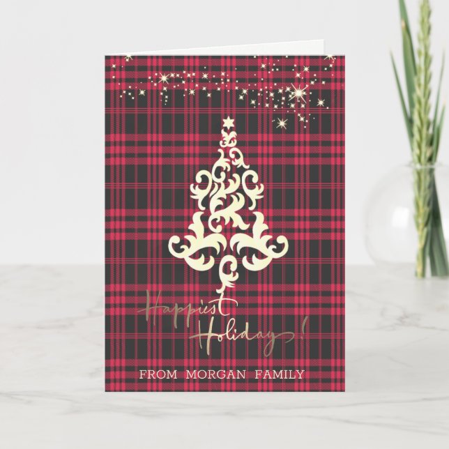 Árbol de Navidad de Cuadros de Búfalo Rojo Felices (Anverso)