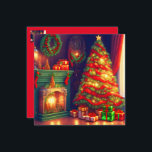 Árbol de Navidad de estilo tradicional vintage, fi<br><div class="desc">Este Holiday Card cuenta con una habitación decorada tradicionalmente por Navidades con árbol de Navidad,  chimenea,  regalos y muchos detalles hermosos en colores clásicos verdes,  rojos y dorados. ¡Desee a sus seres queridos (familia,  amigos,  colegas) una Feliz Navidad con esta hermosa tarjeta! Diseñado con IA basado en mi idea.</div>