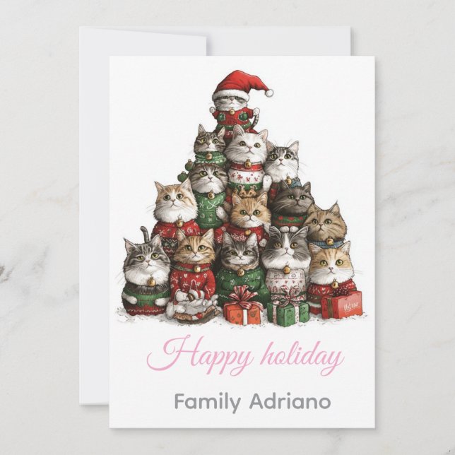 :  🎄 Árbol de Navidad de Gatos Lindos Tarjeta de  (Anverso)