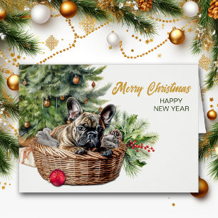 Árbol de Navidad de la cesta de mimbre del Bulldog