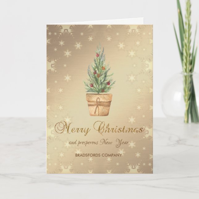 Árbol de Navidad de moda, copos de nieve dorados,  (Anverso)