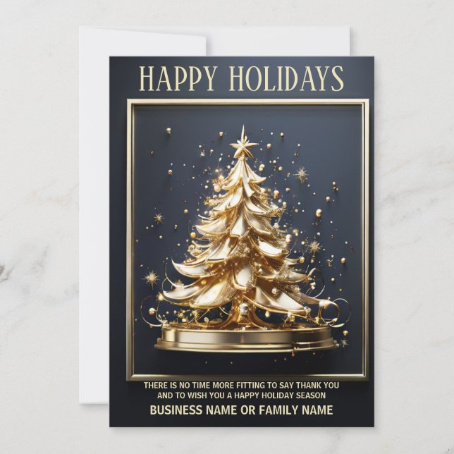 Árbol de navidad de oro saludos de negocios 3D año (Anverso)
