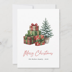 Árbol de Navidad de Pino Acuarela Moderna Tarjeta