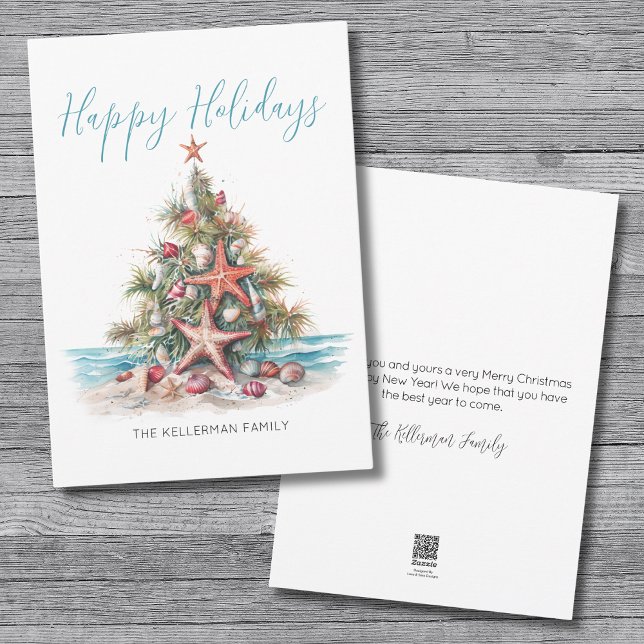 Árbol de Navidad de Playa Felices Fiestas (Happy Holidays Beach Christmas Tree Holiday Card)