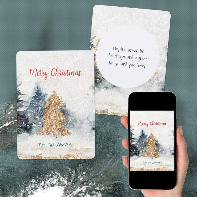 Árbol de Navidad de Purpurina acuarela (Watercolor Glitter Christmas Tree Holiday Card ©Susanne Sachers - Sunny Mind Design. 🌞)