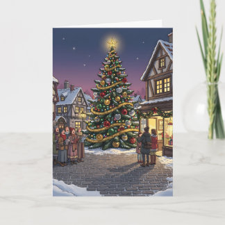 Árbol de Navidad del pueblo y cantantes de villanc