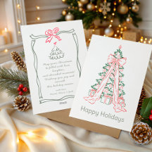 Árbol de Navidad dibujado a mano con lazo rosa roj