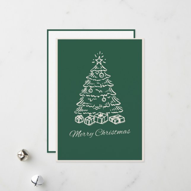 Árbol de Navidad Dibujado a Mano Simple Moderno Ve (Anverso/Reverso In Situ)