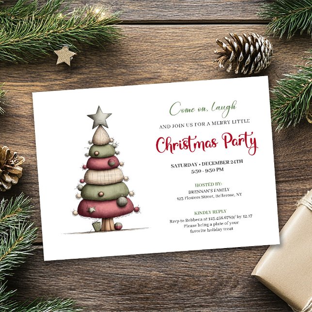 Árbol de Navidad divertido invitación moderna acua (Funny Christmas tree modern watercolor invitation)