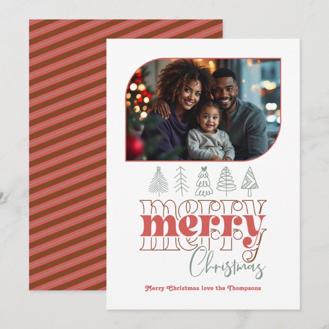 Árbol de Navidad Doodle Foto Moderna de Vacaciones (Anverso / Reverso)