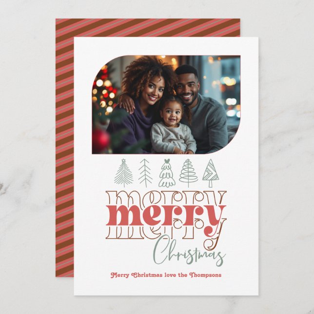 Árbol de Navidad Doodle Moderno Foto de Vacaciones (Anverso / Reverso)