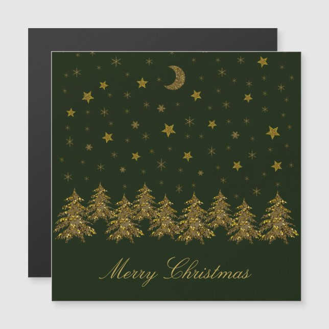 Árbol de Navidad dorado brillante, luna, estrellas (Anverso/Reverso)