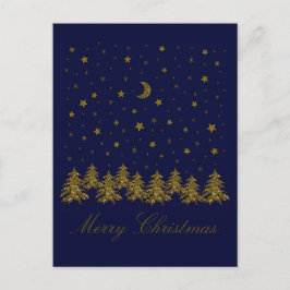 Árbol de Navidad dorado brillante, luna, estrellas