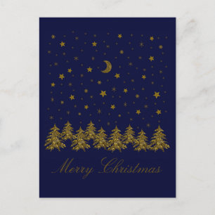 Árbol de Navidad dorado brillante, luna, estrellas