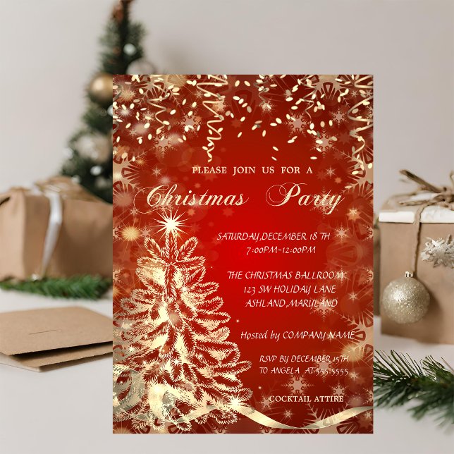 Árbol de Navidad Dorado,Rojo,Tarjeta de Invitación (Subido por el creador)