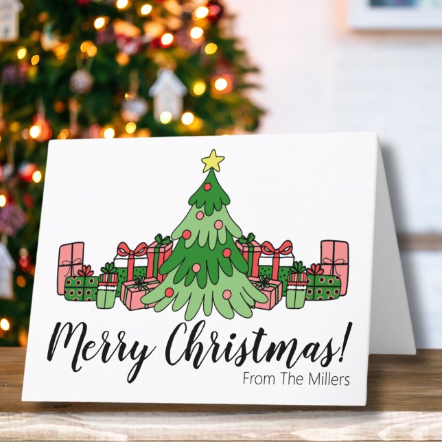 Árbol de navidad dulce y colorido (Simple Cute Colorful Merry Christmas Tree Holiday Card)