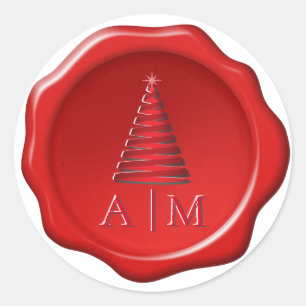 Árbol de Navidad e iniciales en sticker de sello d