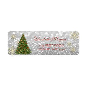 Árbol de Navidad Elegante Etiqueta de Copos de Nie