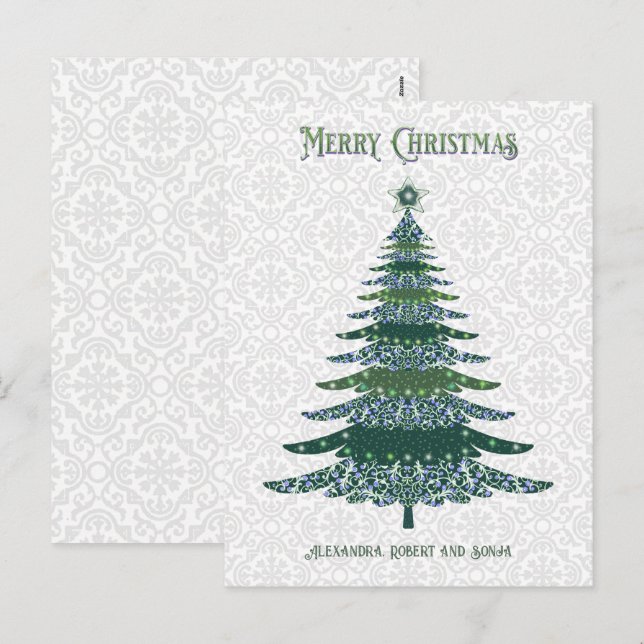 Árbol de Navidad Elegante Verde Blanco Personaliza (Anverso / Reverso)