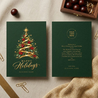 Árbol de Navidad elegante Verde y Dorado Negocios