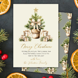 Árbol de Navidad en acuarela beige neutral con laz