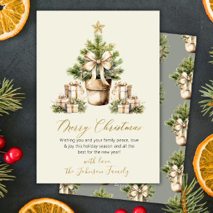 Árbol de Navidad en acuarela beige neutral con laz