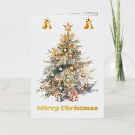 Árbol de Navidad en acuarela con cascabeles,