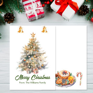 Árbol de Navidad en acuarela con cascabeles,