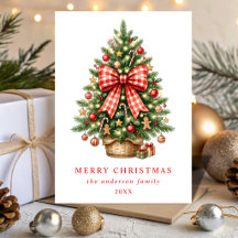 Árbol de Navidad en acuarela elegante con lazo de