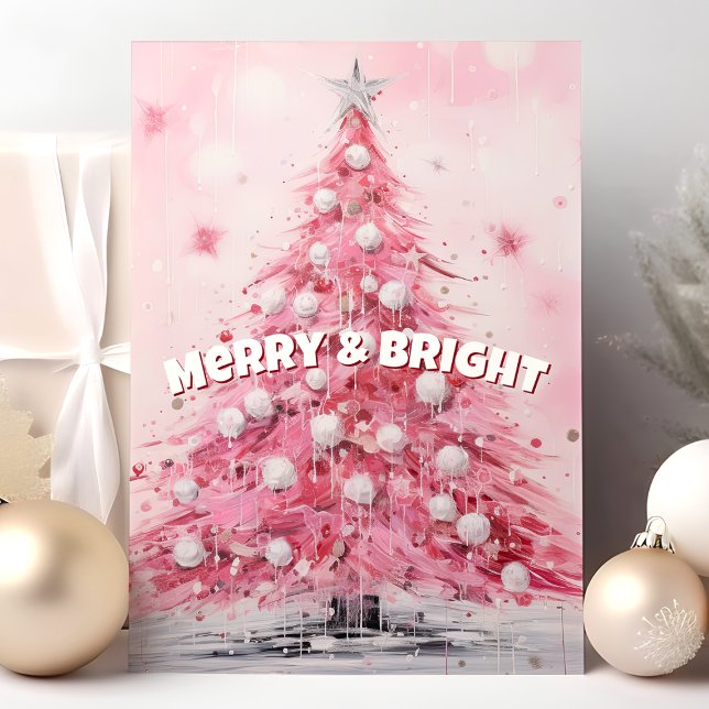 Árbol de Navidad en acuarela rosa Merry & Bright  (Subido por el creador)