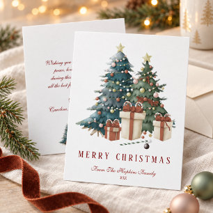 Árbol de Navidad en acuarela verde y marrón