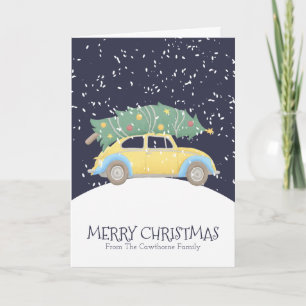 Árbol de Navidad en coche amarillo personalizado p