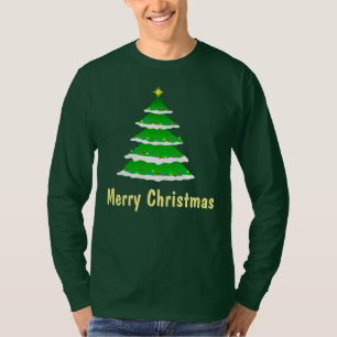 Árbol de navidad en la camiseta larga de la manga