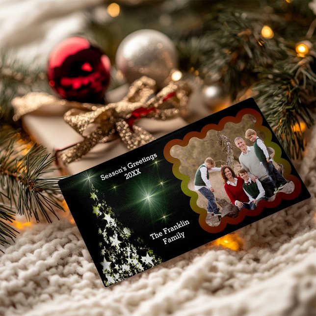 Árbol de Navidad en la medianoche verde tu foto (Christmas Tree in Midnight Green Your Photo Holiday Card)