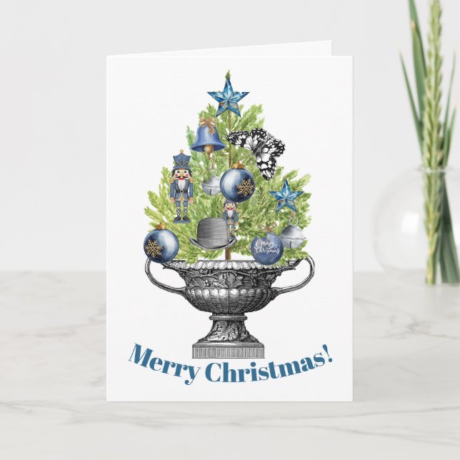 Árbol de Navidad en maceta con adornos azules (Anverso)