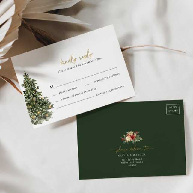 Árbol de Navidad enciende la tarjeta RSVP Wedding  (RSVP Card Front/Back)